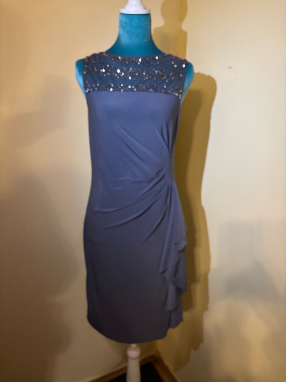 Jessica Howard Slate Blue Beaded Yoke Midi Dress
